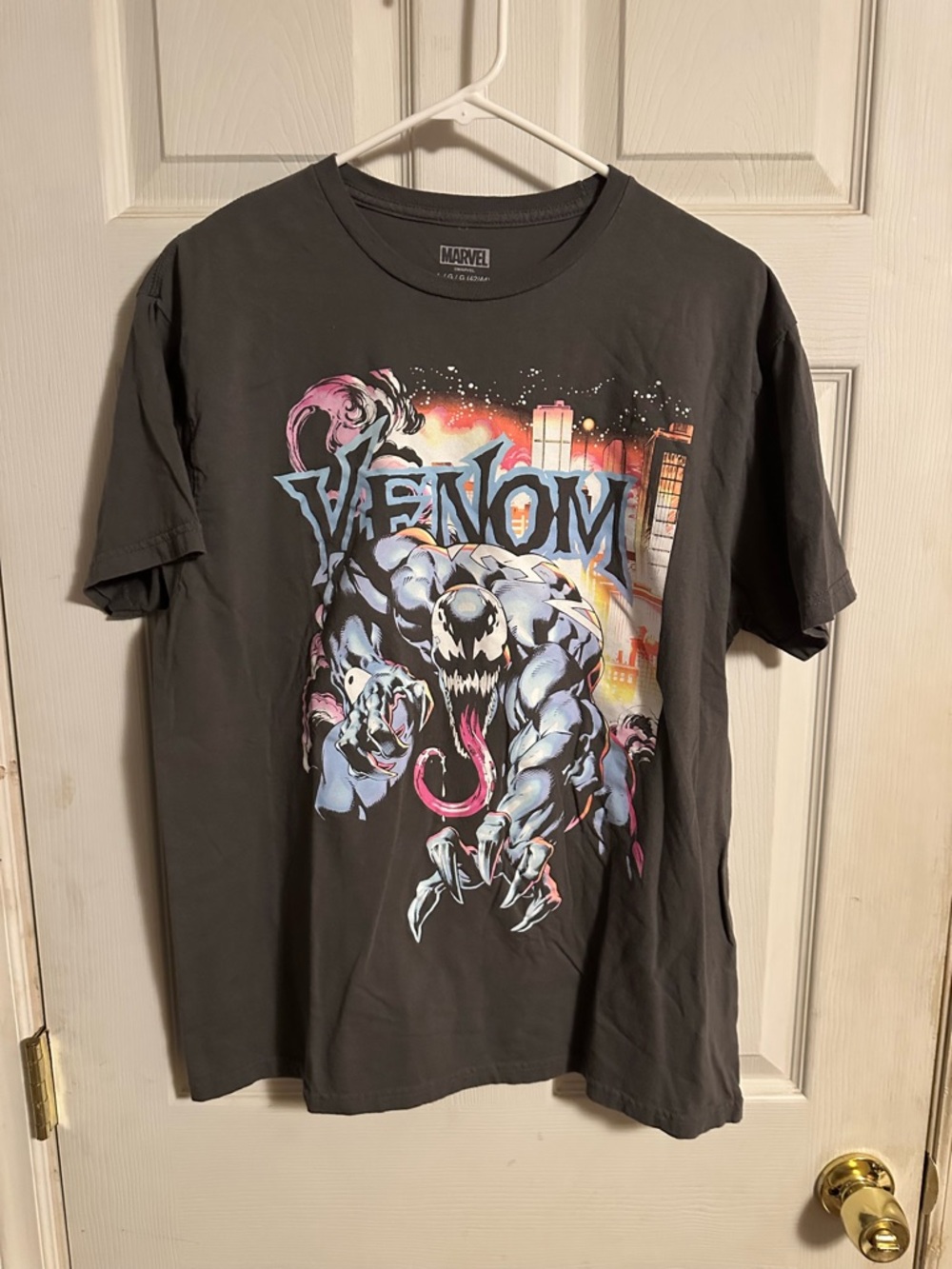Marvel Venom Cityscape Graphic Tee - Charcoal with Purple & Pink Accents
